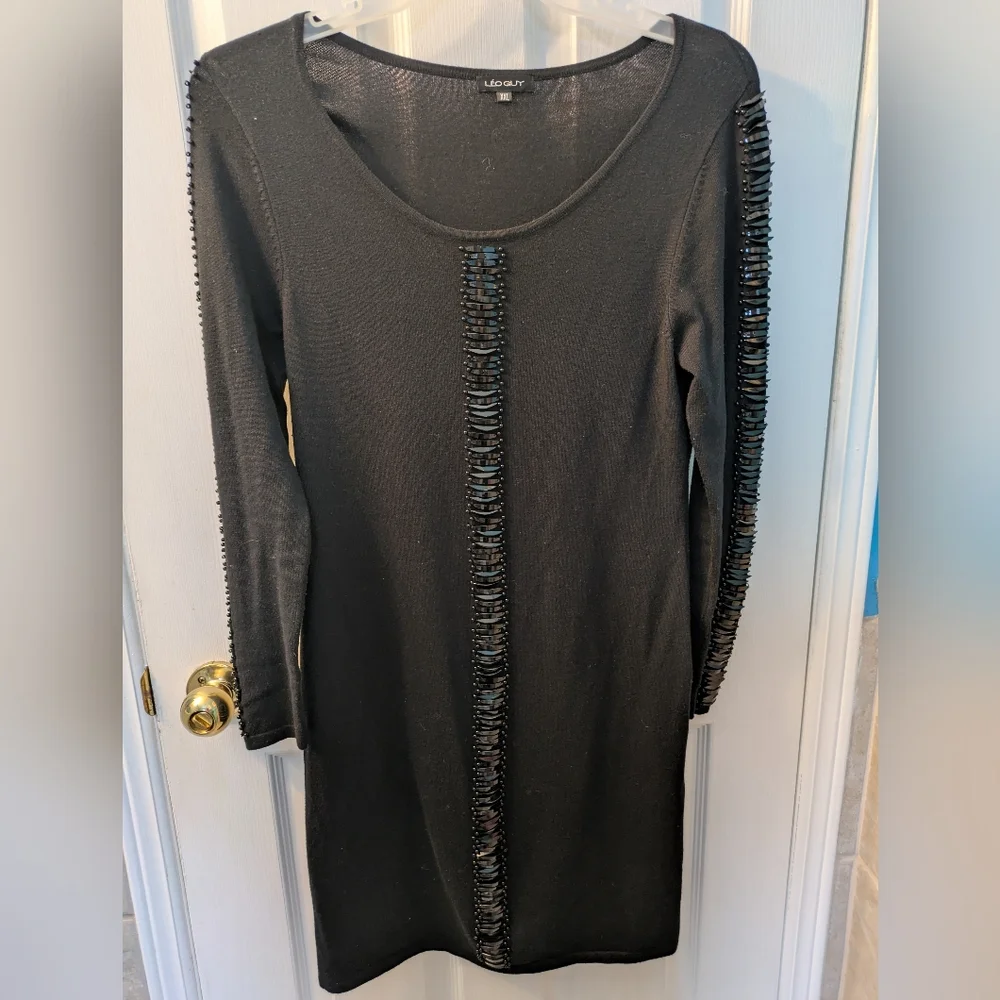 Leo Guy Paris Black Long Sleeve Dress with Beaded Detail - Picture 14 of 15